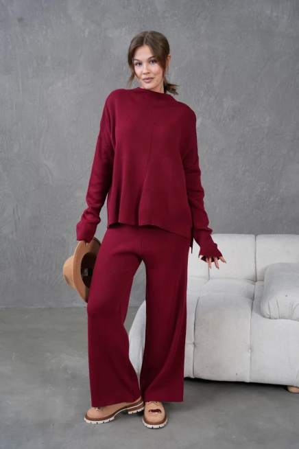Kadın Dik Yaka Kazak Pantolon İkili Triko Takım