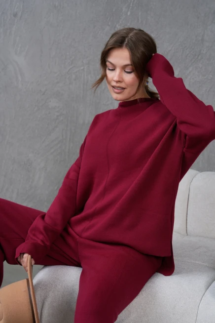 Kadın Dik Yaka Kazak Pantolon İkili Triko Takım