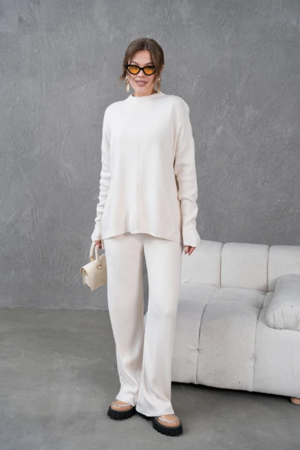 Kadın Dik Yaka Kazak Pantolon İkili Triko Takım