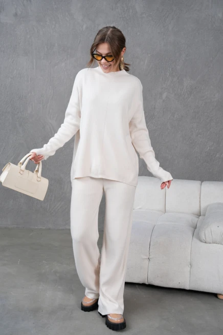 Kadın Dik Yaka Kazak Pantolon İkili Triko Takım