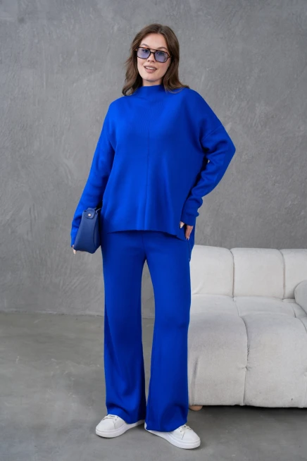 Kadın Dik Yaka Kazak Pantolon İkili Triko Takım