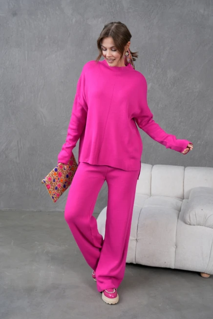 Kadın Dik Yaka Kazak Pantolon İkili Triko Takım