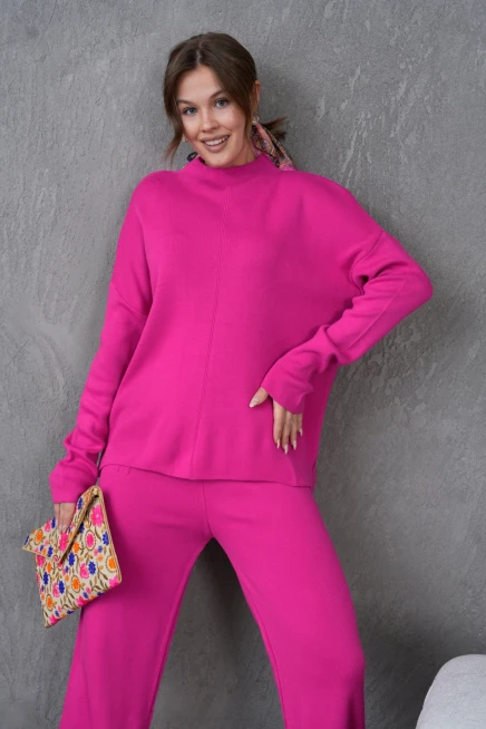 Kadın Dik Yaka Kazak Pantolon İkili Triko Takım