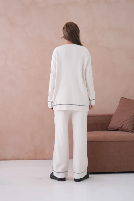 Kadın Geniş Yaka Kazak Pantolon İkili Triko Takım