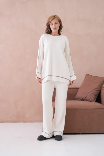 Kadın Geniş Yaka Kazak Pantolon İkili Triko Takım