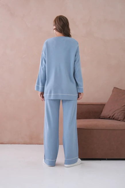 Kadın Geniş Yaka Kazak Pantolon İkili Triko Takım