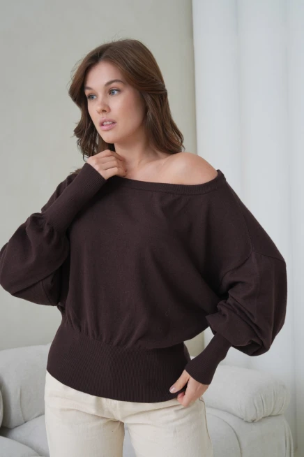 kadın geniş yaka koll detay trko kazak