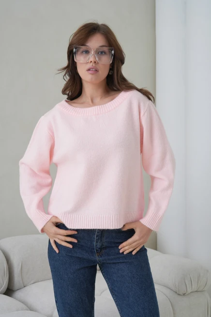 Kadın Kayık Yaka Yumuşak Dokulu Triko Kazak 8703Sw