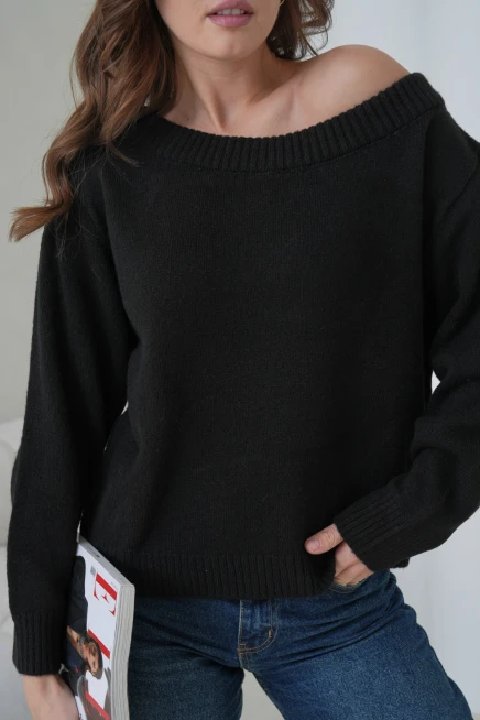 Kadın Kayık Yaka Yumuşak Dokulu Triko Kazak 8703Sw