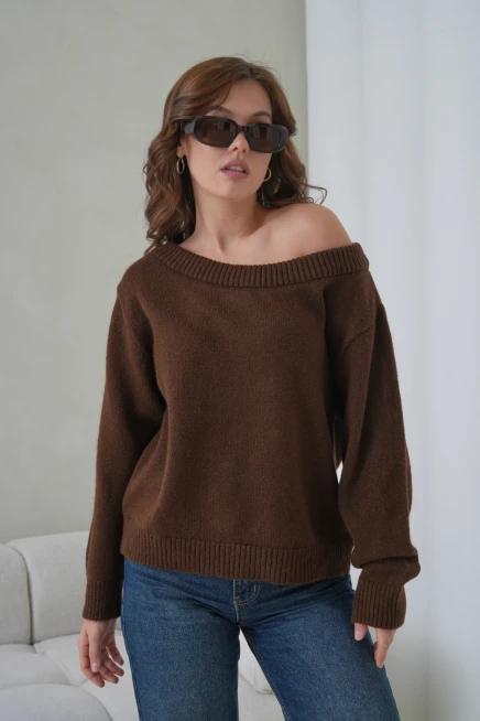 Kadın Kayık Yaka Yumuşak Dokulu Triko Kazak 8703Sw