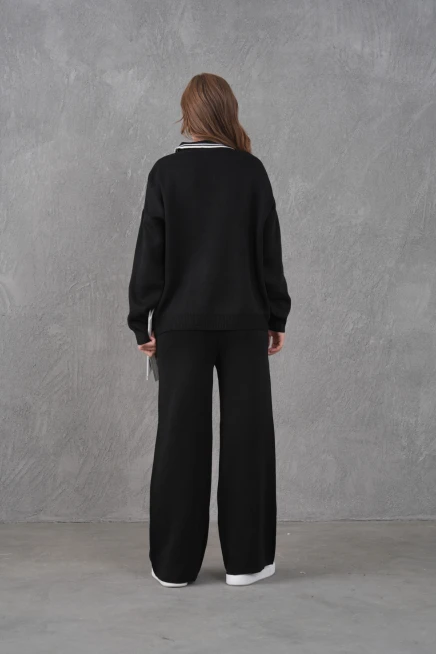 Kadın Polo Yaka Düğme Detay Kazak Pantolon İkili Triko Takım