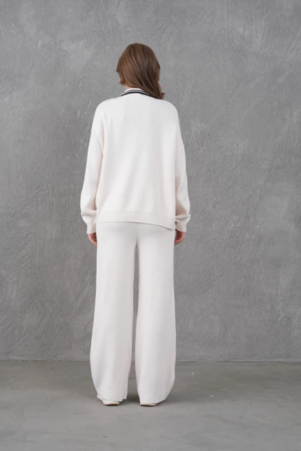 Kadın Polo Yaka Düğme Detay Kazak Pantolon İkili Triko Takım