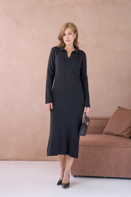 Kadın Polo Yaka Yamuşak Dokulu Maksi Boy Triko Elbise