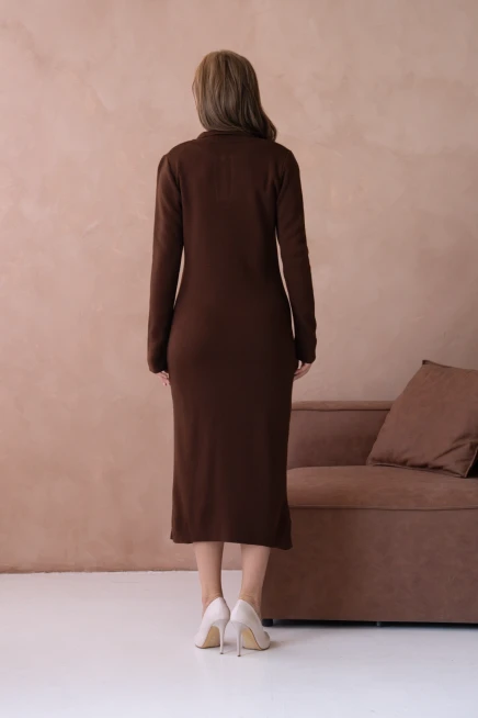 Kadın Polo Yaka Yamuşak Dokulu Maksi Boy Triko Elbise