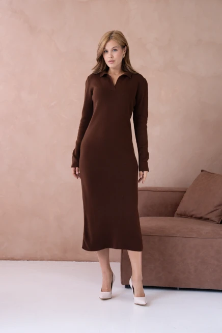 Kadın Polo Yaka Yamuşak Dokulu Maksi Boy Triko Elbise