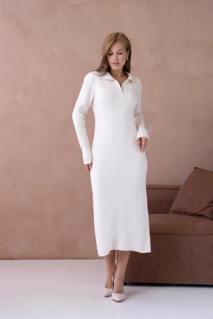 Kadın Polo Yaka Yamuşak Dokulu Maksi Boy Triko Elbise