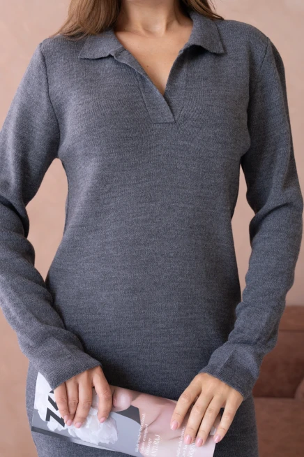 Kadın Polo Yaka Yamuşak Dokulu Maksi Boy Triko Elbise