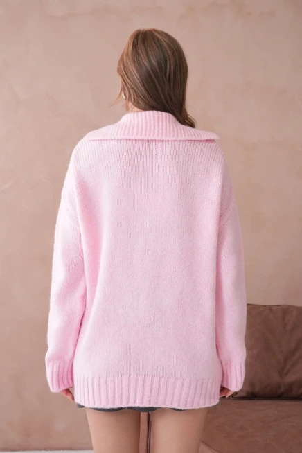 Kadın Polo Yaka Yumuşak Dokulu Oversize Triko Kazak