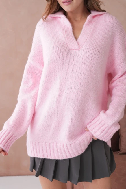 Kadın Polo Yaka Yumuşak Dokulu Oversize Triko Kazak