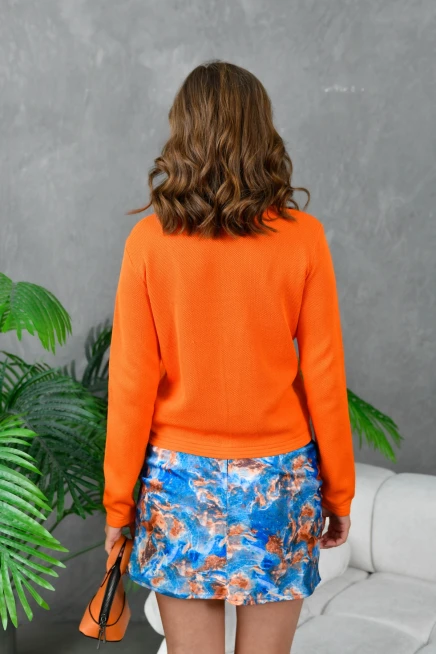 Kadın V Yaka Düğme Detay Nakışlı Triko Hırka