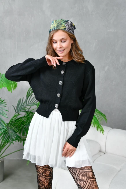 Kadın V Yaka Düğme Detay Yumuşak Dokulu Triko Ceket 10827