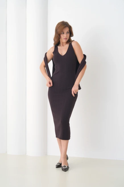 Kadın bisiklet Yaka Düğme Kapama Kaşkorse Ceket Elbise İkili Triko Takım