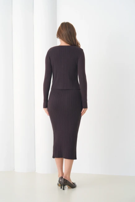 Kadın bisiklet Yaka Düğme Kapama Kaşkorse Ceket Elbise İkili Triko Takım