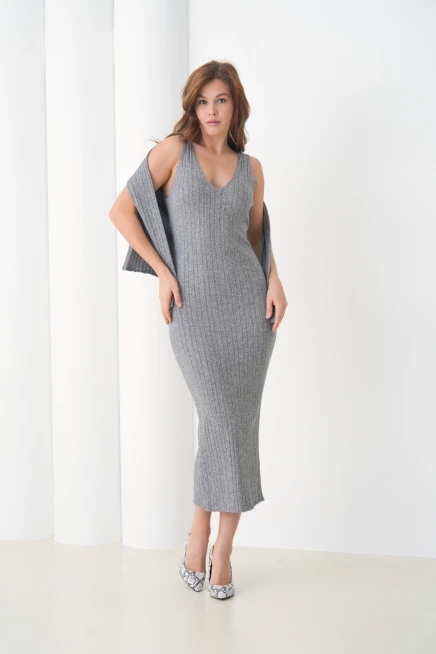 Kadın bisiklet Yaka Düğme Kapama Kaşkorse Ceket Elbise İkili Triko Takım