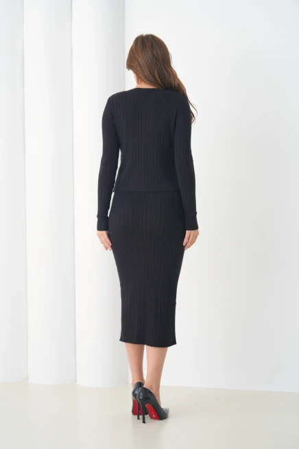 Kadın bisiklet Yaka Düğme Kapama Kaşkorse Ceket Elbise İkili Triko Takım