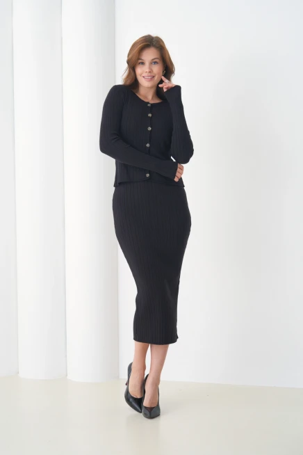 Kadın bisiklet Yaka Düğme Kapama Kaşkorse Ceket Elbise İkili Triko Takım