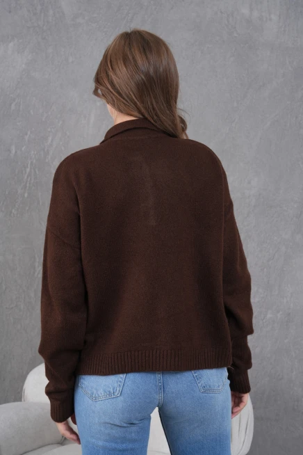 Kadınpolo Yaka Yarım Pat Düğme Salaş Triko Kazak