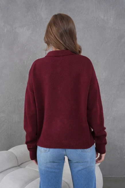 Kadınpolo Yaka Yarım Pat Düğme Salaş Triko Kazak