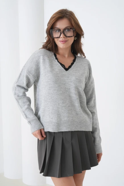 Kadınv Yak Adantel Detay Yumuşak Dokulu Triko Kazak