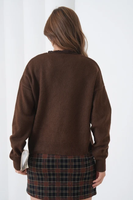 Kadınv Yak Adantel Detay Yumuşak Dokulu Triko Kazak