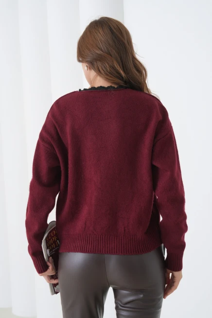 Kadınv Yak Adantel Detay Yumuşak Dokulu Triko Kazak