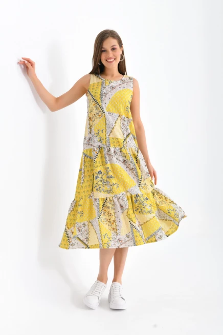 Kadın Sarı Renk Uzun Elbise