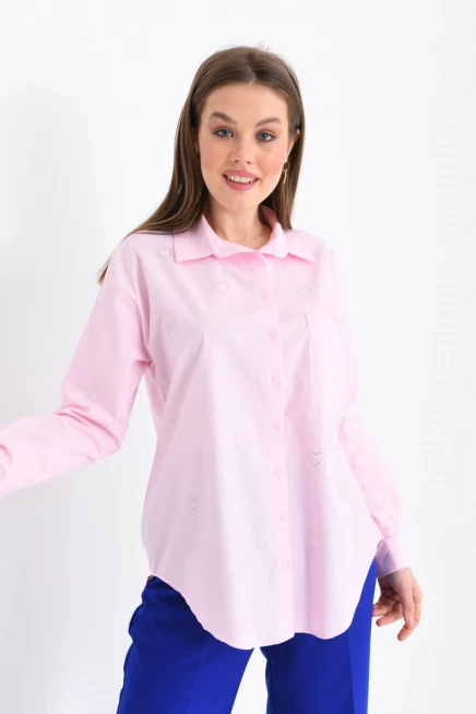 Pudra Renk Cepli Kadın Gömlek