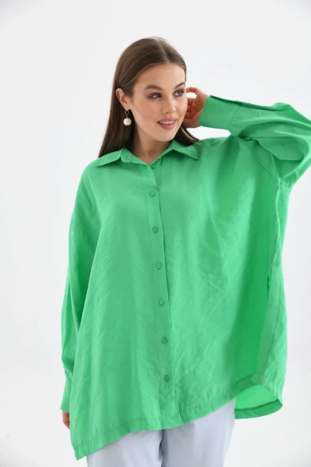 Oversize Uzun Kol Basic Yeşil Gömlek