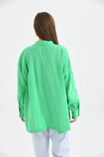 Oversize Uzun Kol Basic Yeşil Gömlek