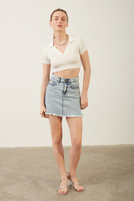 Womens White Polo Neck Basic Crop Body