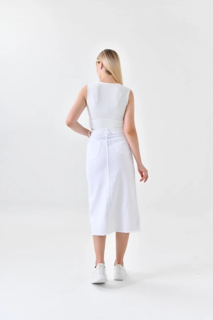 Beyaz Yırtmaçlı Kot Etek