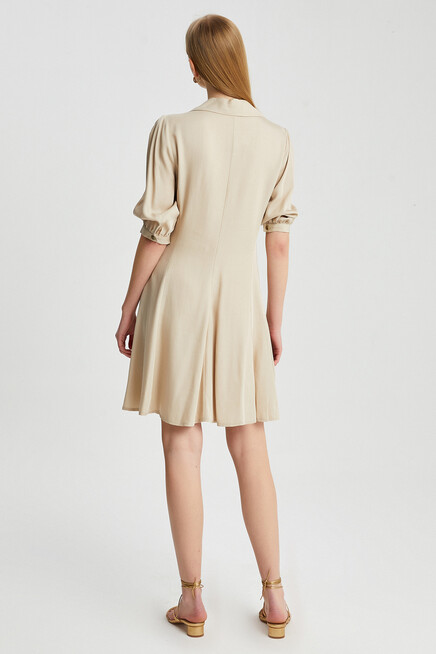 Kadın Düğme Detylı Truvakar Kol Mini Elbise