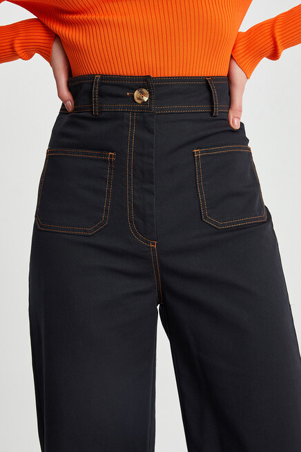 Kadın Garni Dikişli Cep Detay İspanyol Paça Gabardin Pantolon