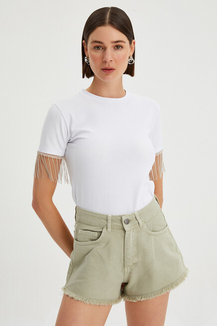 Womens Arms Chain Detailed Basic T-Shirt