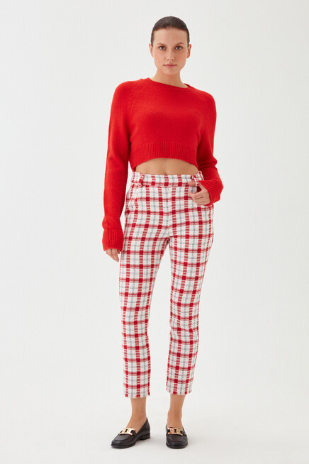 Kadın Nar Bisiklet Yaka Yumuşak Dokulu Crop Triko Kazak