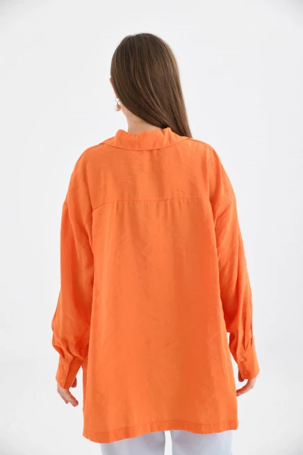 Oversize Uzun Kol Basic Turuncu Gömlek