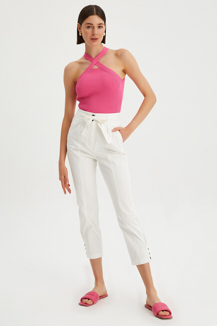 Kadın Paça Detaylı Bel Bağlamalı Gabardin Pantolon