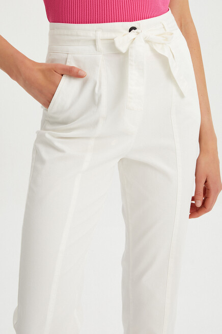 Kadın Paça Detaylı Bel Bağlamalı Gabardin Pantolon