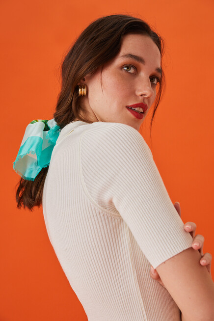 Kadın Polo Yaka Kısa Kol Basic Triko Bluz