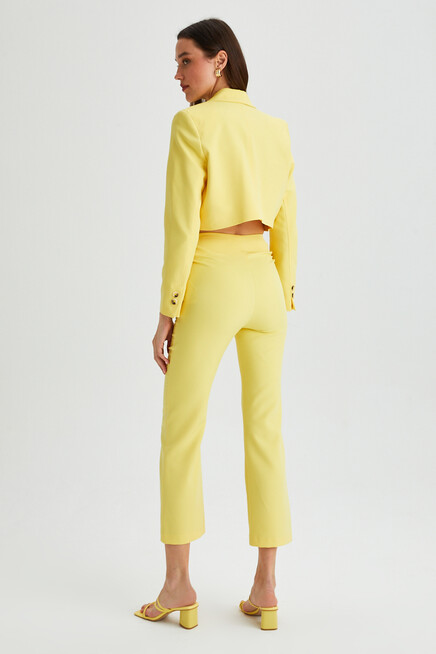 Kadın Yan Büzgülü Paça Yırtmaçlı Kumaş Pantolon